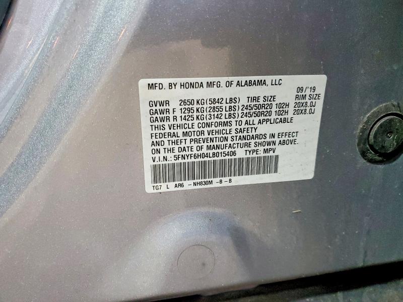 Aukcja sprzedaży 2020 Honda Pilot, vin: 5FNYF6H04LB015406, numer aukcji: 77598665