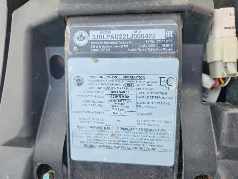 77182765 :رقم المزاد ، 3JBLPAU22LJ000422 vin ، 2020 Can-am Outlander Max مزاد بيع