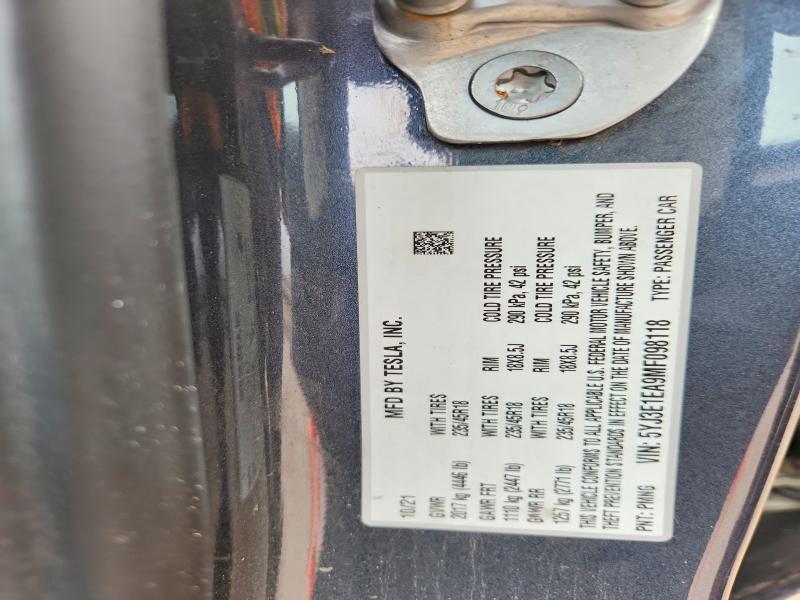 2021 Tesla Model 3 მანქანა იყიდება აუქციონზე, vin: 5YJ3E1EA9MF098118, აუქციონის ნომერი: 77519755