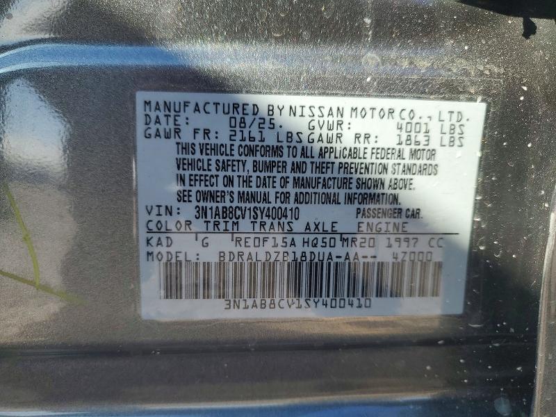 2025 Nissan Sentra მანქანა იყიდება აუქციონზე, vin: 3N1AB8CV1SY400410, აუქციონის ნომერი: 74965765