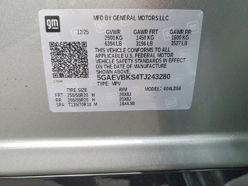 77610045 :رقم المزاد ، 5GAEVBKS4TJ243280 vin ، 2026 Buick Enclave مزاد بيع