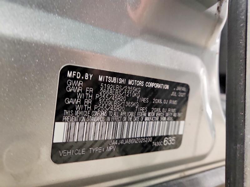 2022 Mitsubishi Outlander მანქანა იყიდება აუქციონზე, vin: JA4J4UA86NZ025230, აუქციონის ნომერი: 77015285
