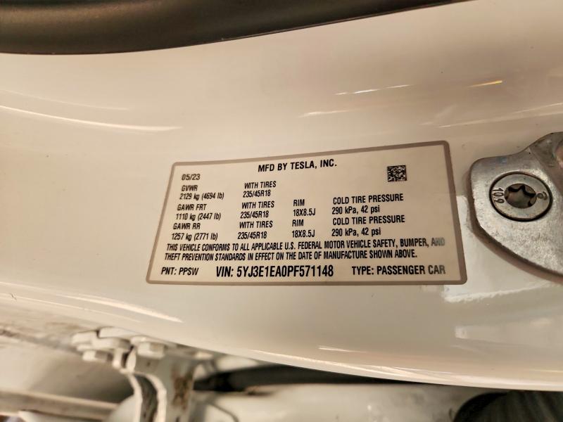 78183825 :رقم المزاد ، 5YJ3E1EA0PF571148 vin ، 2023 Tesla Model 3 مزاد بيع