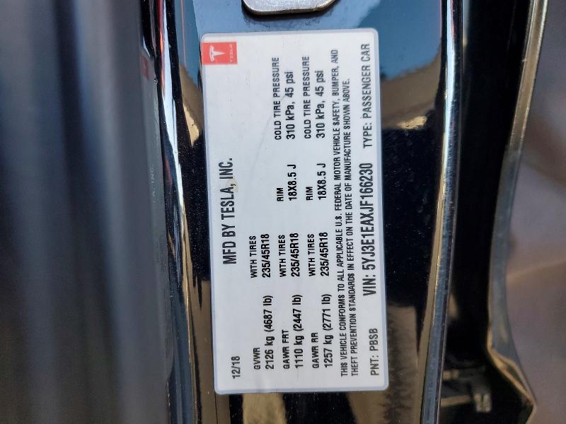 77234745 :رقم المزاد ، 5YJ3E1EAXJF166230 vin ، 2018 Tesla Model 3 مزاد بيع