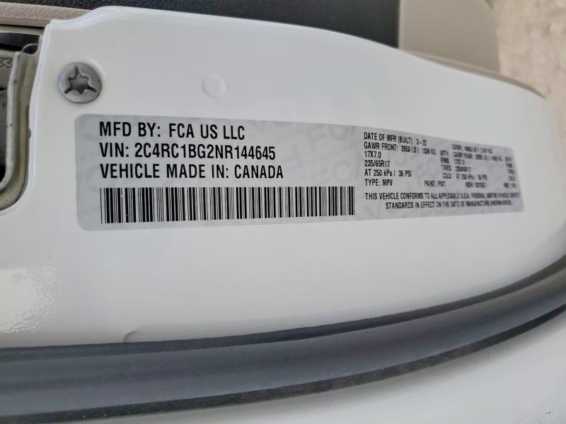 2022 Chrysler Pacifica მანქანა იყიდება აუქციონზე, vin: 2C4RC1BG2NR144645, აუქციონის ნომერი: 78358235