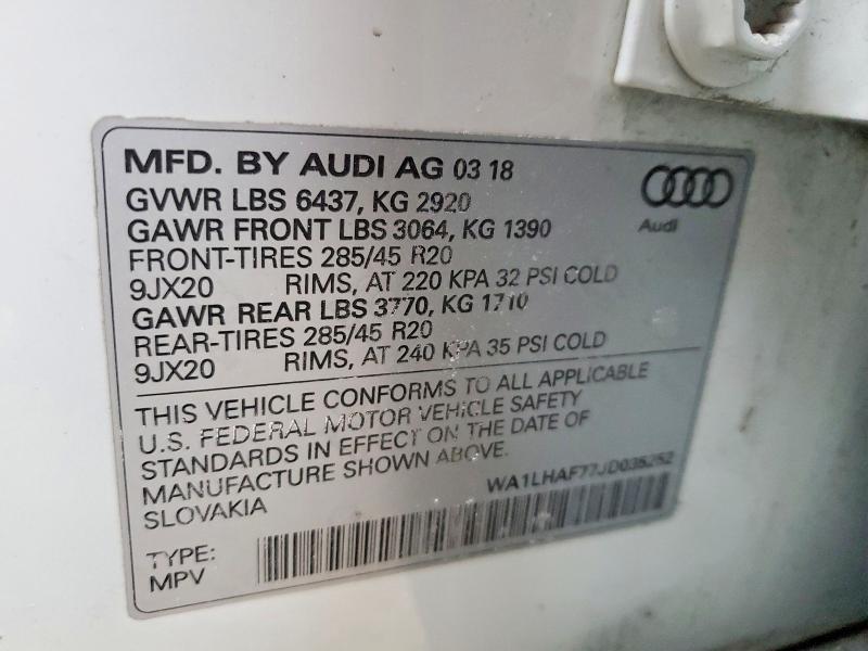 76512365 :رقم المزاد ، WA1LHAF77JD035252 vin ، 2018 Audi Q7 مزاد بيع