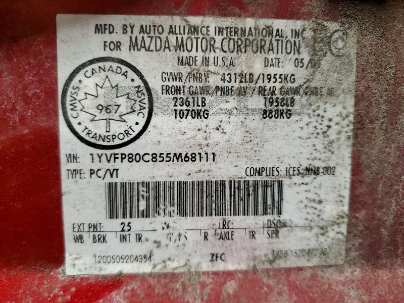 Продажа на аукционе авто 2005 Mazda 6, vin: 1YVFP80C855M68111, номер лота: 77364555