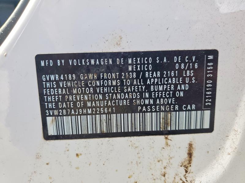 2017 Volkswagen Jetta მანქანა იყიდება აუქციონზე, vin: 3VW2B7AJ9HM225641, აუქციონის ნომერი: 76838405