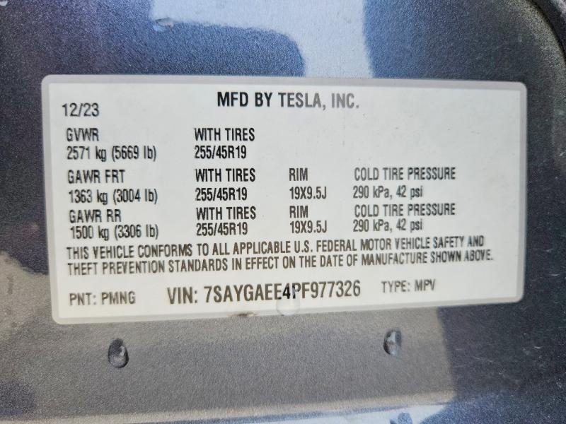 2023 Tesla Model Y მანქანა იყიდება აუქციონზე, vin: 7SAYGAEE4PF977326, აუქციონის ნომერი: 78854095