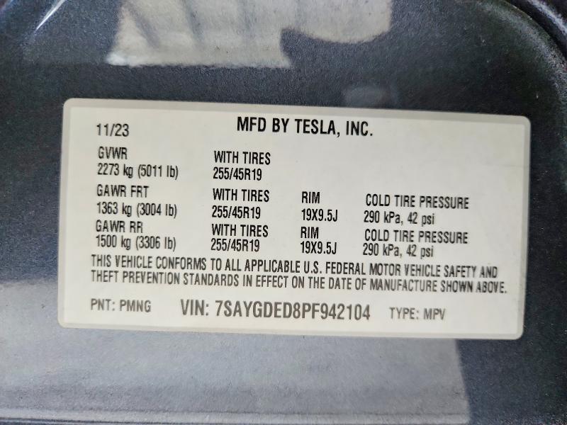 Продажа на аукционе авто 2023 Tesla Model Y, vin: 7SAYGDED8PF942104, номер лота: 77374435
