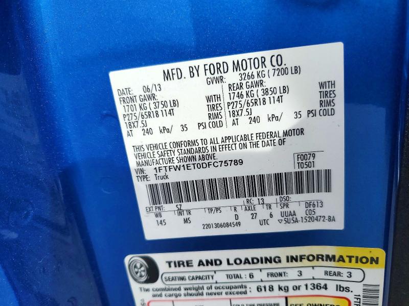 2013 Ford F150 მანქანა იყიდება აუქციონზე, vin: 1FTFW1ET0DFC75789, აუქციონის ნომერი: 77993125