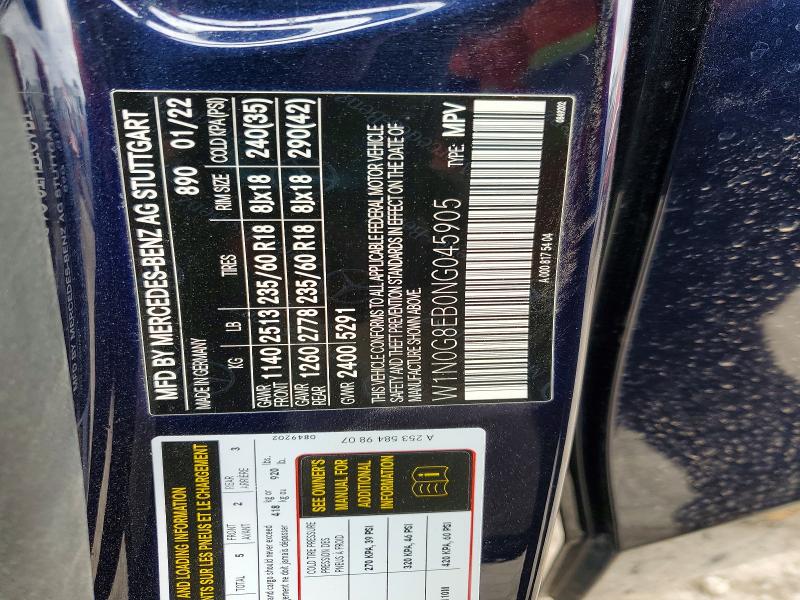 78141685 :رقم المزاد ، W1N0G8EB0NG045905 vin ، 2022 Mercedes-benz Glc مزاد بيع