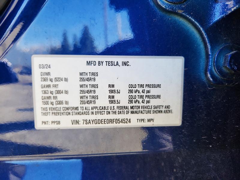 78676615 :رقم المزاد ، 7SAYGDEE0RF054524 vin ، 2024 Tesla Model Y مزاد بيع