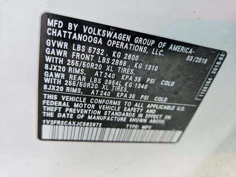 2018 Volkswagen Atlas მანქანა იყიდება აუქციონზე, vin: 1V2FR2CAXJC562972, აუქციონის ნომერი: 77010535