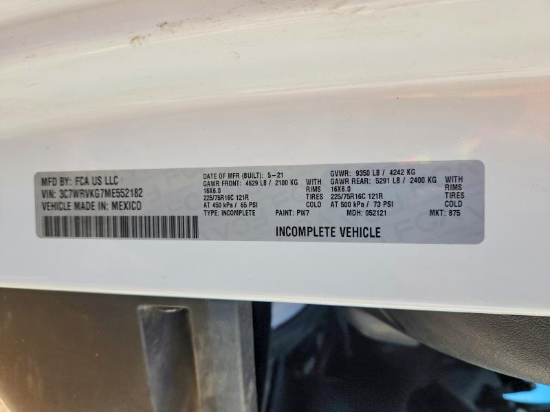Продаж на аукціоні авто 2021 Ram Promaster, vin: 3C7WRVKG7ME552182, номер лоту: 76182285