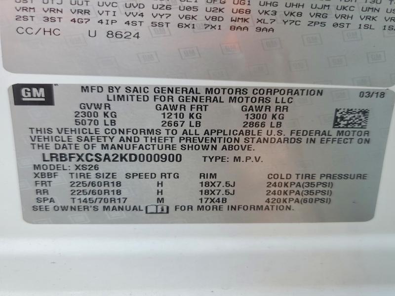 Aukcja sprzedaży 2019 Buick Envision, vin: LRBFXCSA2KD000900, numer aukcji: 77967545