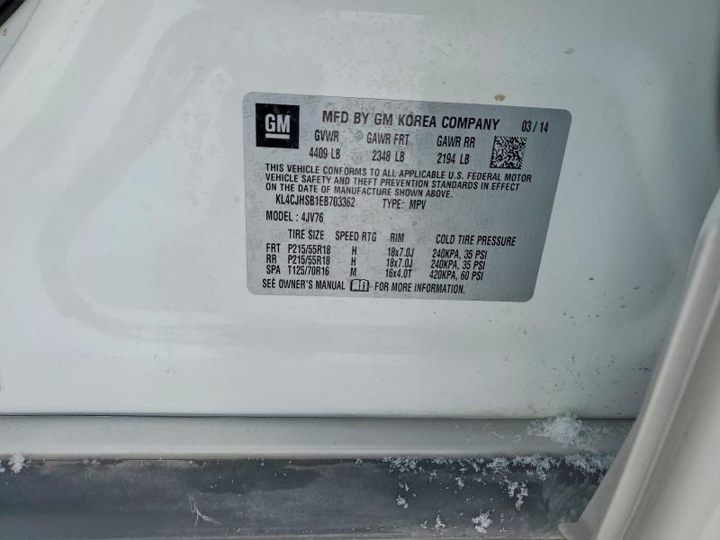 75587405 :رقم المزاد ، KL4CJHSB1EB703362 vin ، 2014 Buick Encore مزاد بيع