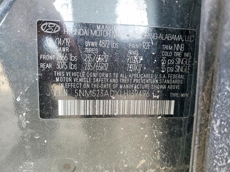 Aukcja sprzedaży 2020 Hyundai Santa Fe, vin: 5NMS23ADXLH139496, numer aukcji: 78310125