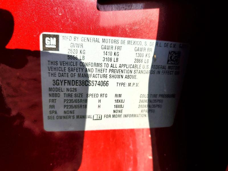 78458125 :رقم المزاد ، 3GYFNDE38CS574066 vin ، 2012 Cadillac Srx مزاد بيع