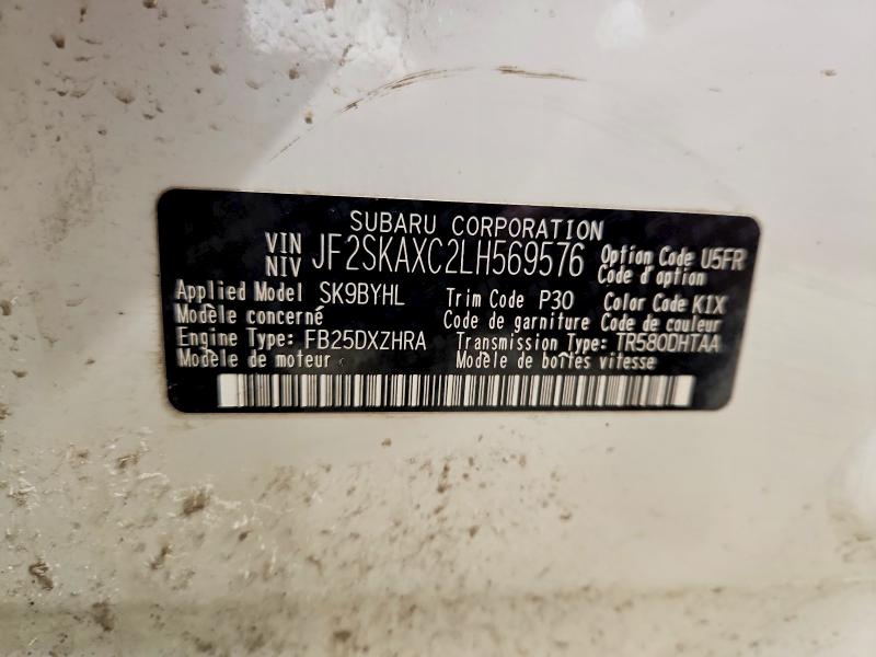 2020 Subaru Forester მანქანა იყიდება აუქციონზე, vin: JF2SKAXC2LH569576, აუქციონის ნომერი: 75870165