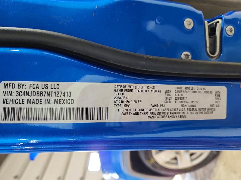 78553065 :رقم المزاد ، 3C4NJDBB7NT127413 vin ، 2022 Jeep Compass مزاد بيع
