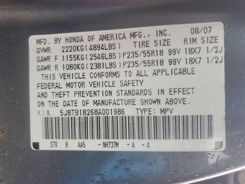 Продаж на аукціоні авто 2008 Acura Rdx, vin: 5J8TB18268A001986, номер лоту: 77912335