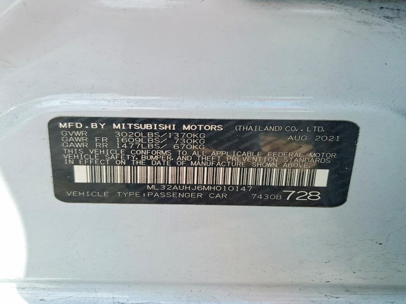 Продаж на аукціоні авто 2021 Mitsubishi Mirage, vin: ML32AUHJ6MH010147, номер лоту: 77895675