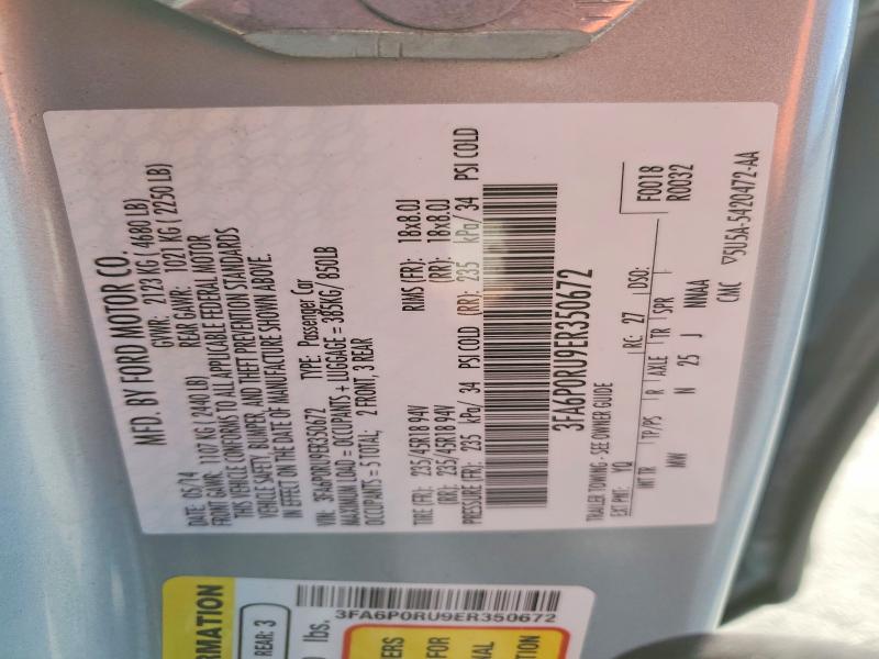 Aukcja sprzedaży 2014 Ford Fusion, vin: 3FA6P0RU9ER350672, numer aukcji: 78658285