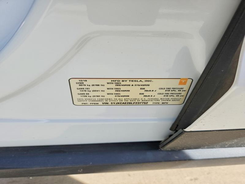 Aukcja sprzedaży 2020 Tesla Model X, vin: 5YJXCAE28LF237752, numer aukcji: 77742335