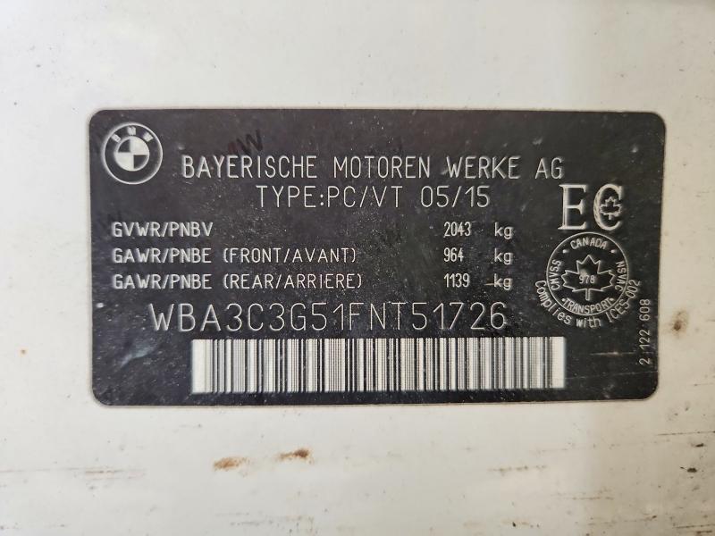 Продаж на аукціоні авто 2015 Bmw 320, vin: WBA3C3G51FNT51726, номер лоту: 78450735