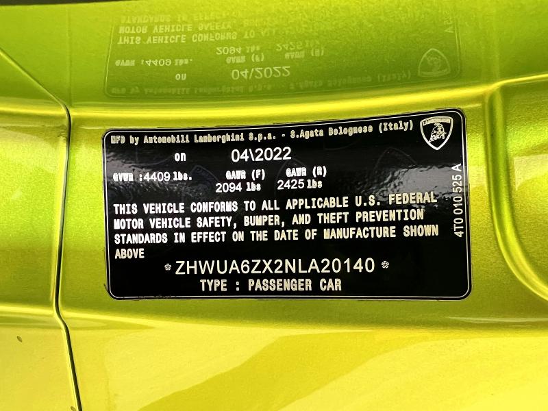 Aukcja sprzedaży 2022 Lamborghini Huracan, vin: ZHWUA6ZX2NLA20140, numer aukcji: 78077285