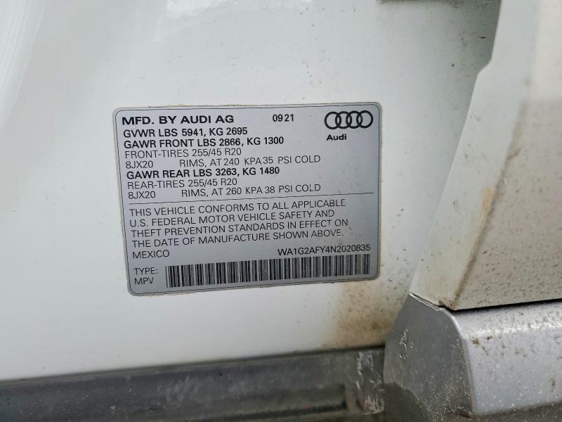 2022 Audi Q5 E Premi მანქანა იყიდება აუქციონზე, vin: WA1G2AFY4N2020835, აუქციონის ნომერი: 75667505