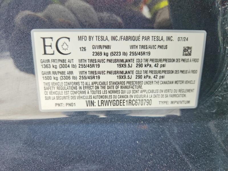 78225715 :رقم المزاد ، LRWYGDEE1RC670790 vin ، 2024 Tesla Model Y مزاد بيع