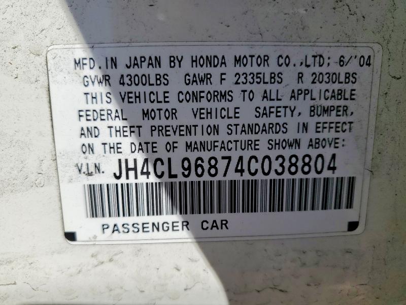 Продаж на аукціоні авто 2004 Acura Tsx, vin: JH4CL96874C038804, номер лоту: 75881565
