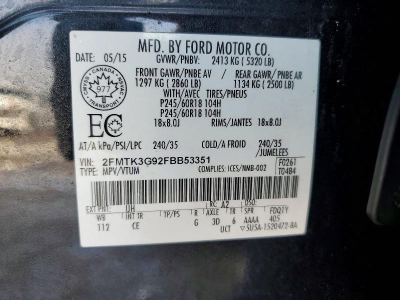 Aukcja sprzedaży 2015 Ford Edge, vin: 2FMTK3G92FBB53351, numer aukcji: 77166195