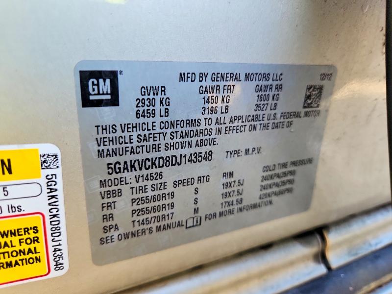 78424045 :رقم المزاد ، 5GAKVCKD8DJ143548 vin ، 2013 Buick Enclave مزاد بيع