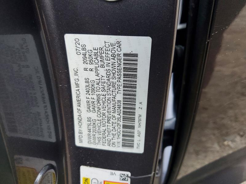 Продаж на аукціоні авто 2020 Honda Accord, vin: 1HGCV2F35LA024838, номер лоту: 60155516