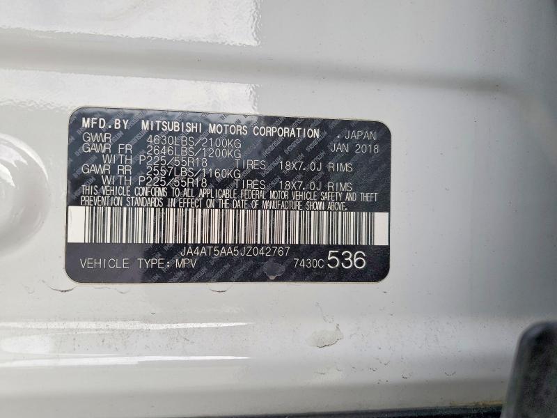 Продаж на аукціоні авто 2018 Mitsubishi Eclipse Cross, vin: JA4AT5AA5JZ042767, номер лоту: 75207265