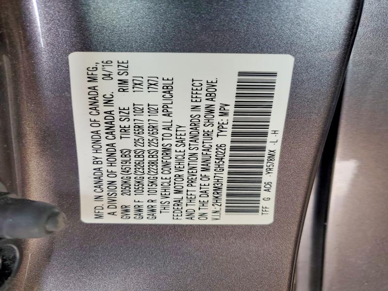Продаж на аукціоні авто 2016 Honda Cr-v, vin: 2HKRM3H71GH540226, номер лоту: 78841435