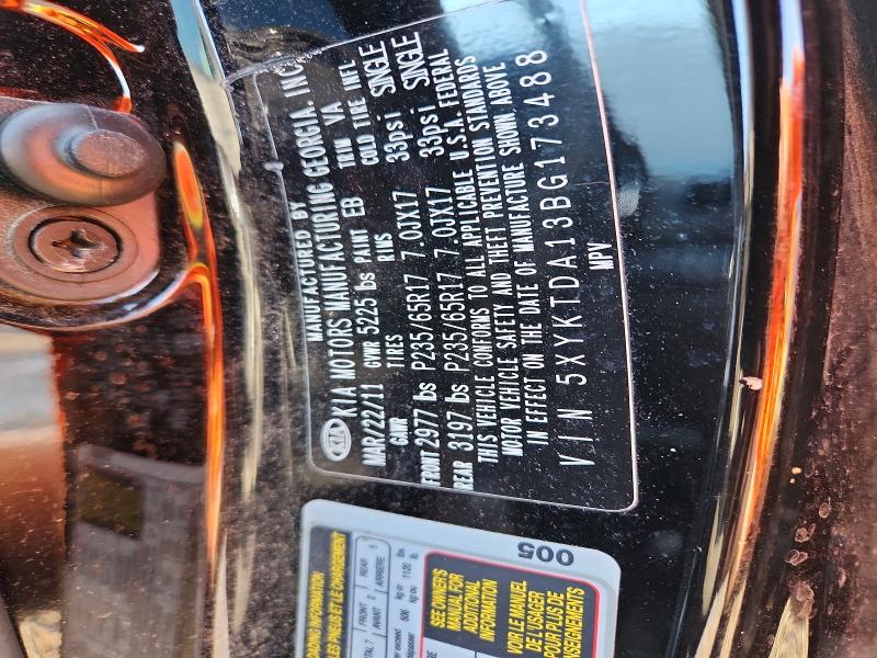 2011 Kia Sorento მანქანა იყიდება აუქციონზე, vin: 5XYKTDA13BG173488, აუქციონის ნომერი: 78229655