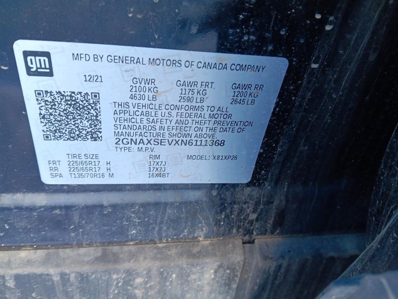 Auction sale of the 2022 Chevrolet Equinox, vin: 2GNAXSEVXN6111368, lot number: 78531495
