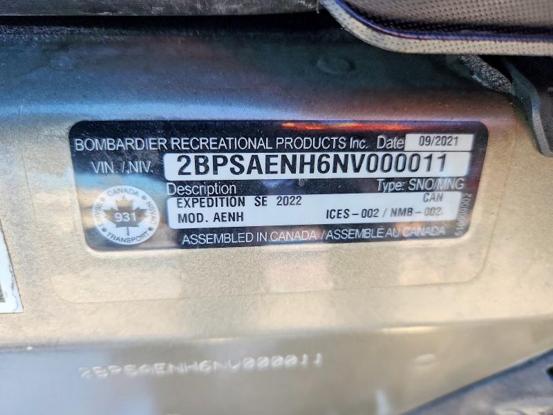 2022 Ski-doo Expedition Le 900 A მანქანა იყიდება აუქციონზე, vin: 2BPSAENH6NV000011, აუქციონის ნომერი: 75040015