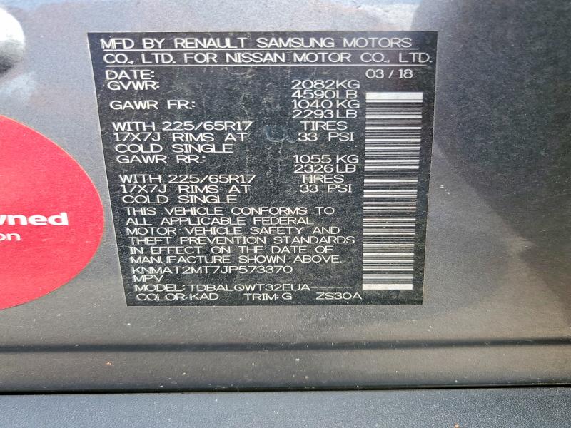 78594155 :رقم المزاد ، KNMAT2MT7JP573370 vin ، 2018 Nissan Rogue مزاد بيع