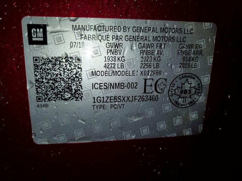 76693565 :رقم المزاد ، 1G1ZE5SXXJF263460 vin ، 2018 Chevrolet Malibu مزاد بيع