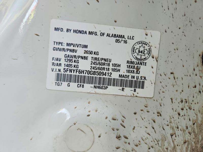 Aukcja sprzedaży 2016 Honda Pilot, vin: 5FNYF6H70GB509412, numer aukcji: 77580805