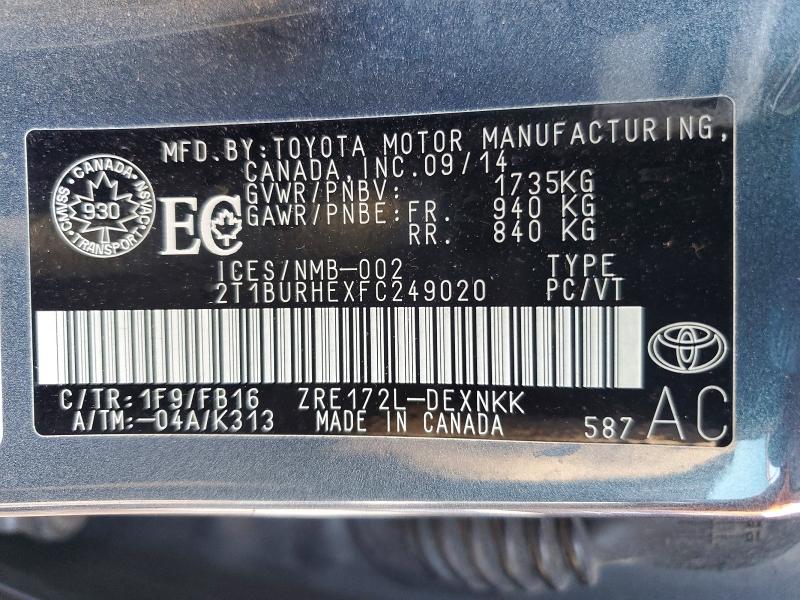 Продажа на аукционе авто 2015 Toyota Corolla, vin: 2T1BURHEXFC249020, номер лота: 76400715