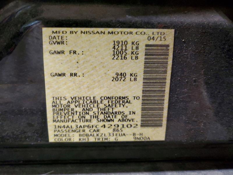 Продаж на аукціоні авто 2015 Nissan Altima 2.5, vin: 1N4AL3AP6FC429102, номер лоту: 75495835