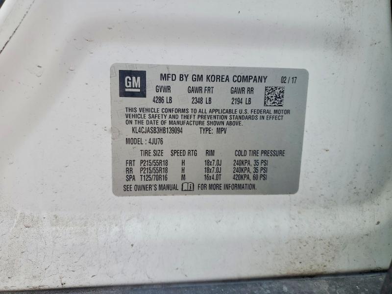 Aukcja sprzedaży 2017 Buick Encore, vin: KL4CJASB3HB139094, numer aukcji: 78704335