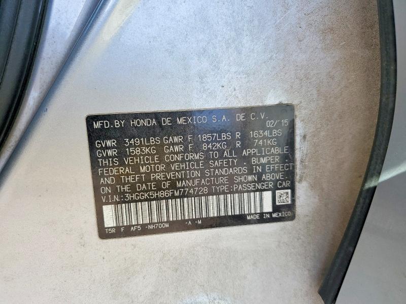 2015 Honda Fit მანქანა იყიდება აუქციონზე, vin: 3HGGK5H86FM774728, აუქციონის ნომერი: 78928225