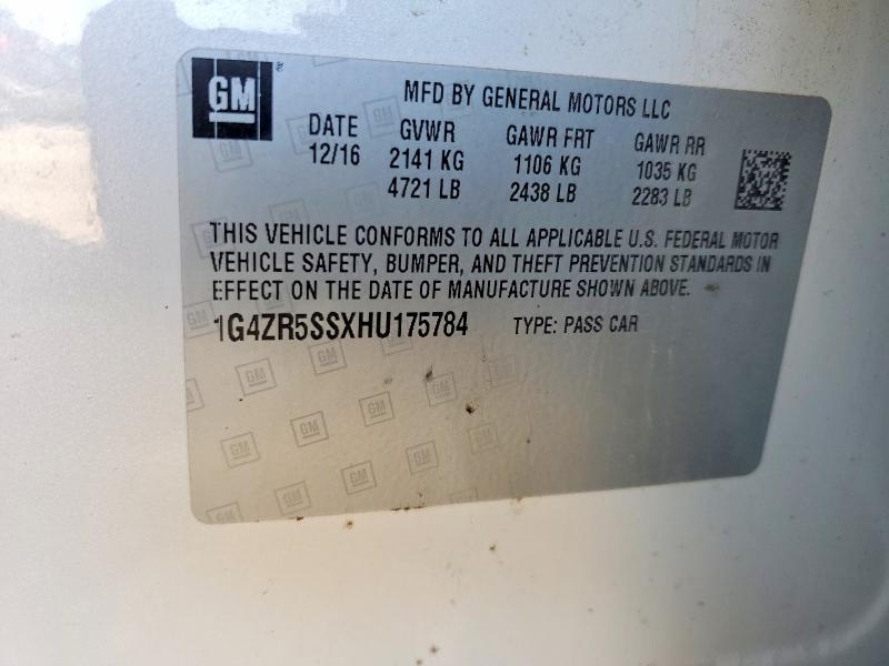 2017 Buick Lacrosse მანქანა იყიდება აუქციონზე, vin: 1G4ZR5SSXHU175784, აუქციონის ნომერი: 73743065